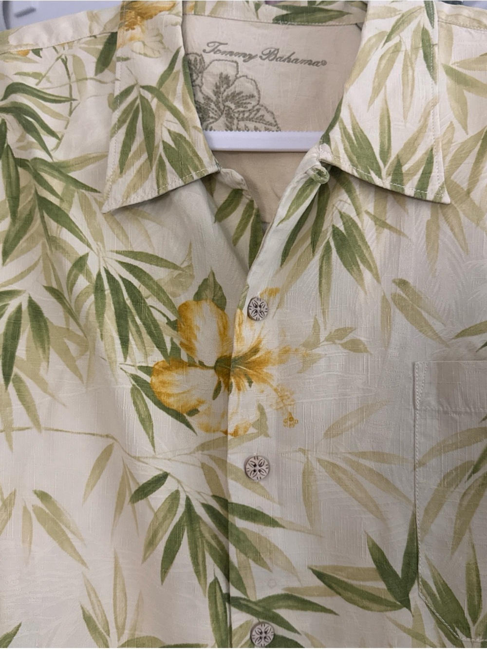 Tommy Bahama Mens XXL Silk Camp Shirt Yellow Tropical Hawaiian Bamboo Hibiscus